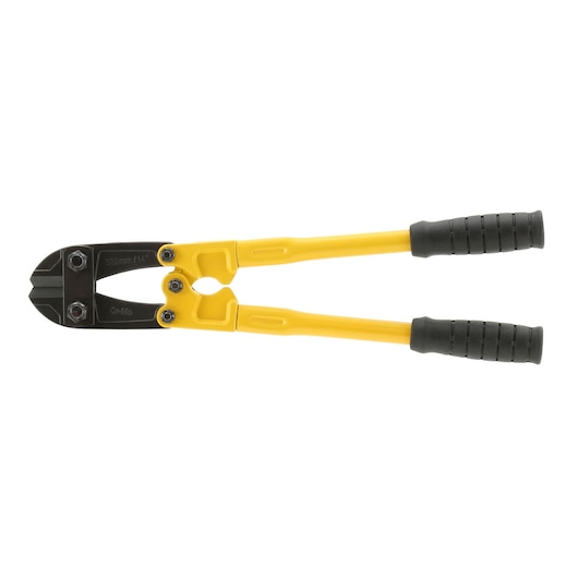 Stanley bolt cutter with yellow handles and black grips, designed for cutting through tough materials and bolts.