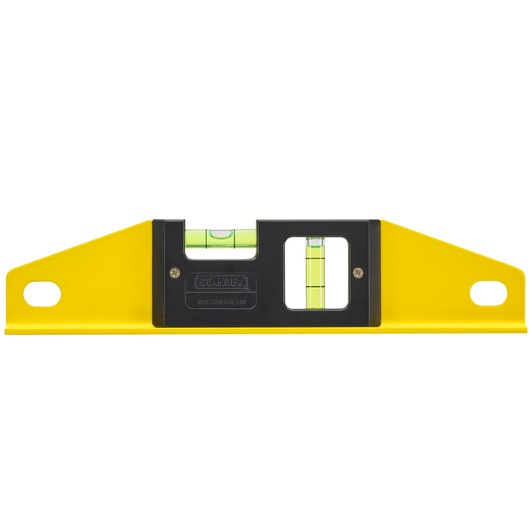STANLEY 1-42-799 box spirit level, yellow and black, front view on white background.