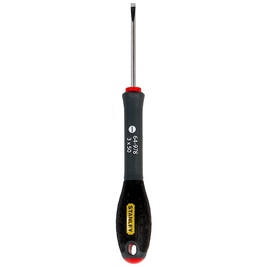 Stanley flathead screwdriver with black and grey handle, model 1-64-978, shown against a white background.