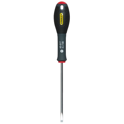 Stanley flathead screwdriver with black handle and metal shaft, suitable for general repair tasks.