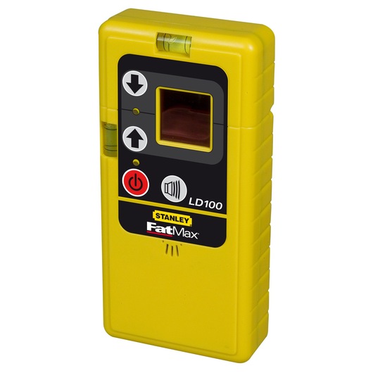 Photo of STANLEY 1-77-121 FatMax yellow laser detector, front angle, with control buttons and display.