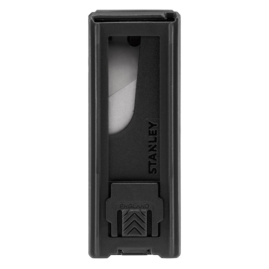 STANLEY 2-11-911 utility blade dispenser, black plastic case, front view, single blade visible.