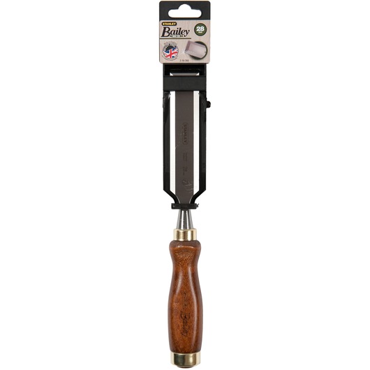 STANLEY 2-16-393 chisel with wooden handle, front view on white background.