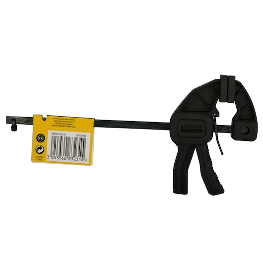 STANLEY FMHT0-83231 bar clamp with black handle and trigger, side view on white background.