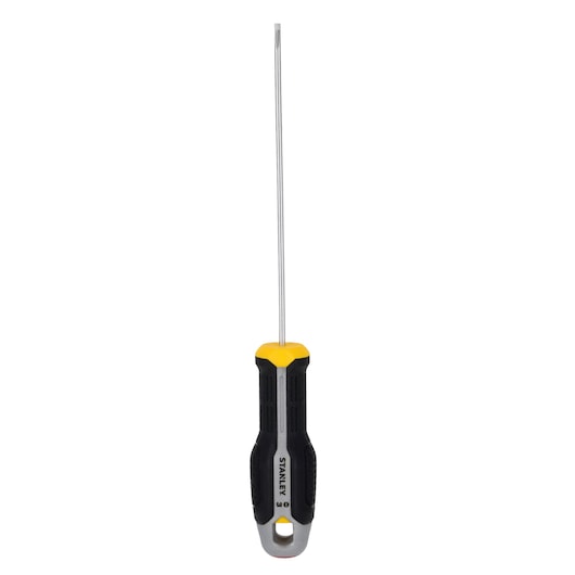 STANLEY FMHT65712-0 slotted screwdriver with black and yellow handle, product front angle on white background.