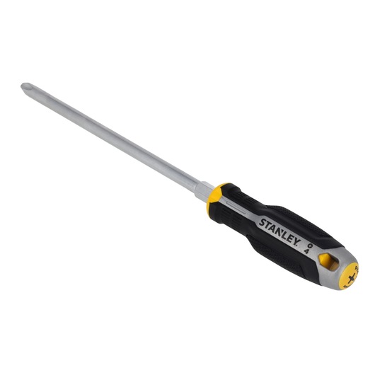 Photo of STANLEY FMHT65730-0 Phillips screwdriver with black and yellow handle, side angle on white background.