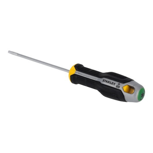 STANLEY FMHT65740-0 black and yellow screwdriver, side angle, soft grip handle.