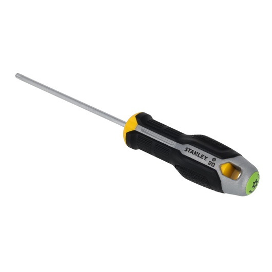 STANLEY FMHT65746-0 Torx screwdriver, black and yellow handle, side angle, white background.
