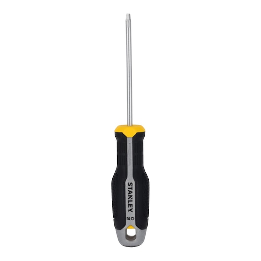 STANLEY FMHT65785-0 screwdriver with black and yellow ergonomic handle, front view on white background.
