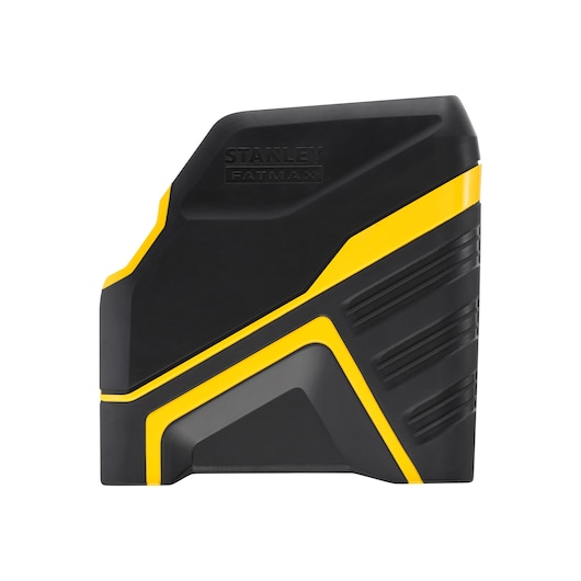 Black and yellow Stanley Fatmax photography tool with angular design, side view on white background.