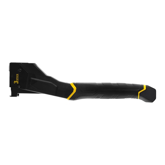 STANLEY FMHT81394-9 heavy-duty staple gun side view, black body with yellow accents, ergonomic handle.