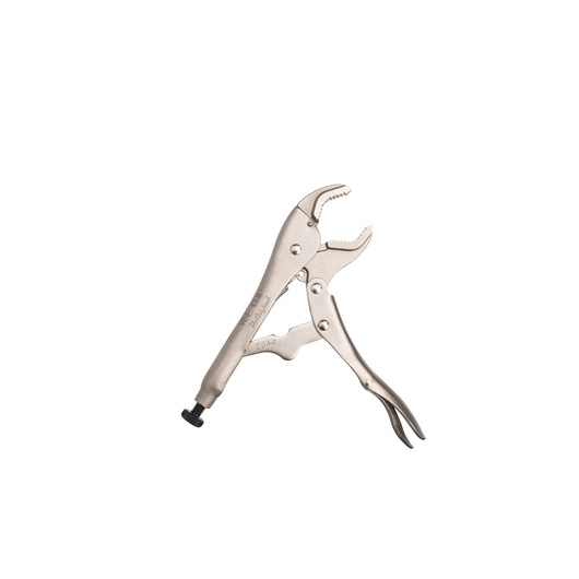 STANLEY FMHT84914-0 locking pliers silver finish, angled view, isolated on white background.