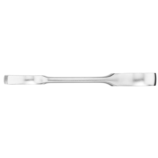 STANLEY FMMT13113-0 silver double-ended flat pry bar, top view, hand tool photography.