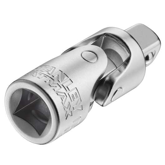 STANLEY FMMT17999-0 chrome universal joint socket, close-up angle on white background.