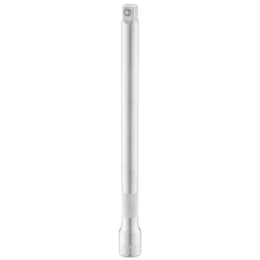 STANLEY FMMT25122-0 chrome extension bar tool, knurled grip, socket accessory, front angle, white background.