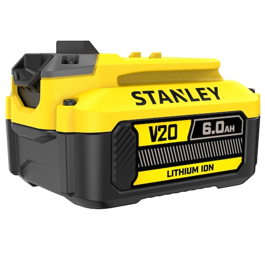 STANLEY SFMCB206 V20 6.0Ah FATMAX lithium-ion battery front angle on white background.
