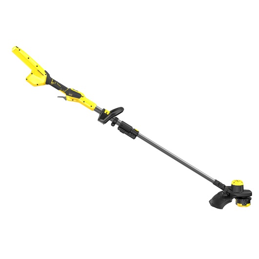 STANLEY SFMCSTB963B yellow and black cordless grass trimmer, side angle on white background.