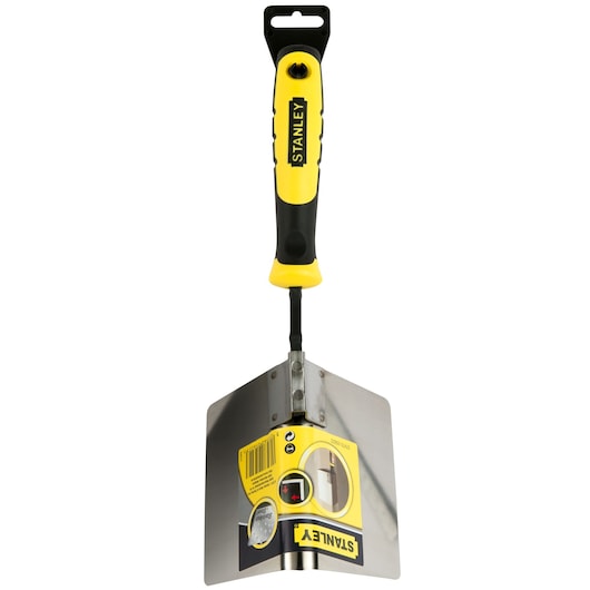STANLEY STHT0-05622 plastering trowel, yellow and black handle, front angle on white background.