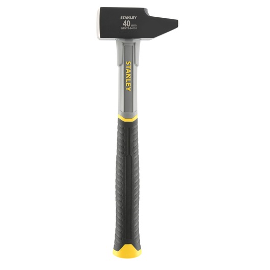 STANLEY STHT0-54155 hammer with black forged steel head and ergonomic black and yellow handle, front view.