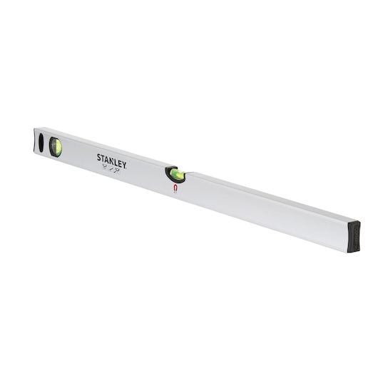 Stanley aluminum spirit level with two vials, used for accurate leveling in construction or photography.