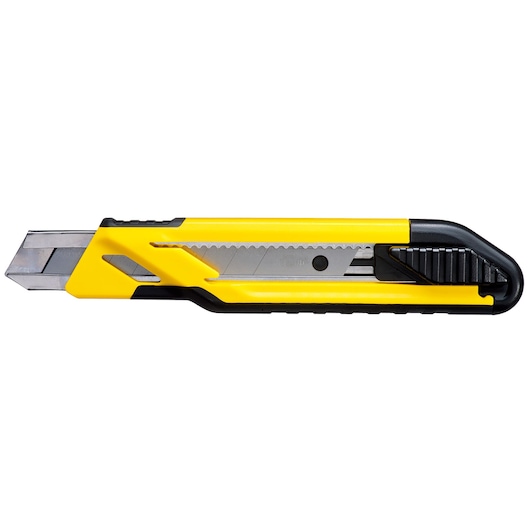 STANLEY STHT10266-0 yellow and black retractable utility knife shown in side view on white background.