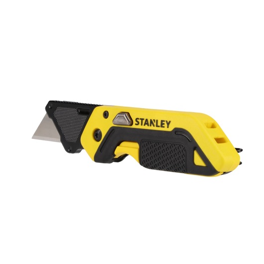 STANLEY STHT10521-0 folding utility knife with yellow and black handle, right side angle on white background.