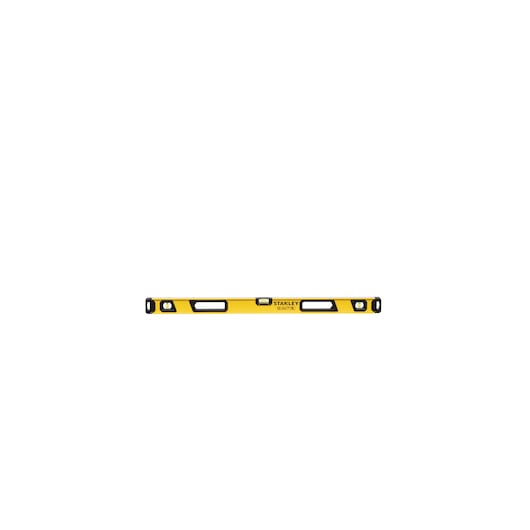 A yellow Stanley spirit level with black accents and three bubble vials, shown against a white background.