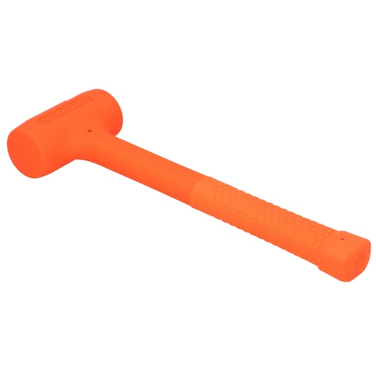 STANLEY STHT57530-0 orange dead blow hammer with textured grip, angled view on white background.