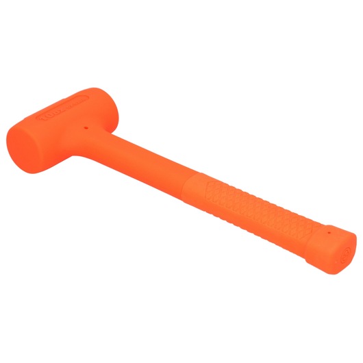 STANLEY STHT57530-0 orange dead blow hammer with textured grip, angled on white background.