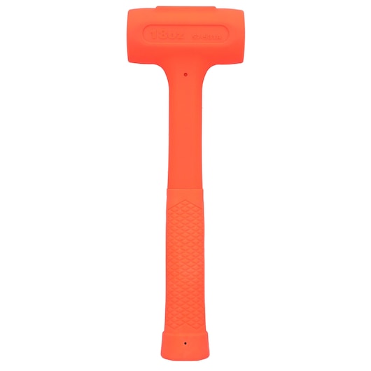 STANLEY STHT57531-0 orange dead blow hammer, textured handle, front view on white background.