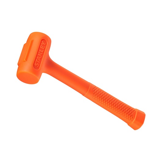 STANLEY STHT57531-0 orange dead blow hammer with textured grip, angled on white background.