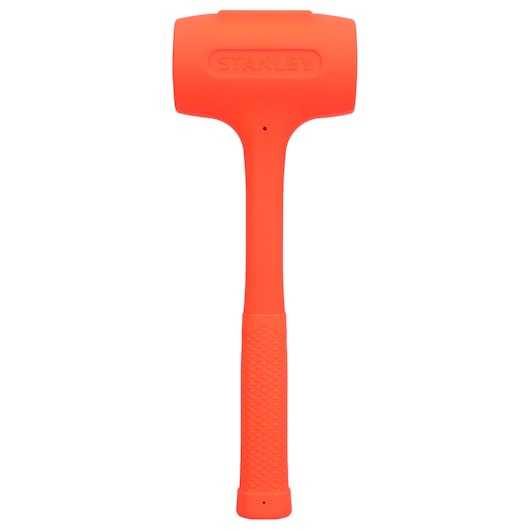 Photo of STANLEY STHT57534-0 orange dead blow hammer, textured handle, front angle, white background.