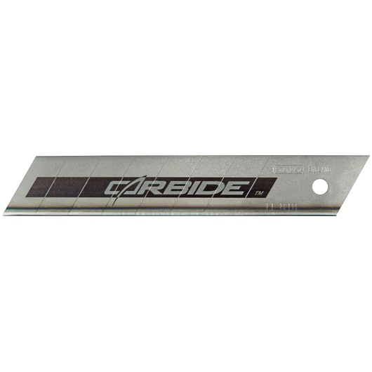 STANLEY STHT8-11818 snap-off utility blade, silver metal with carbide branding, side view on white background.